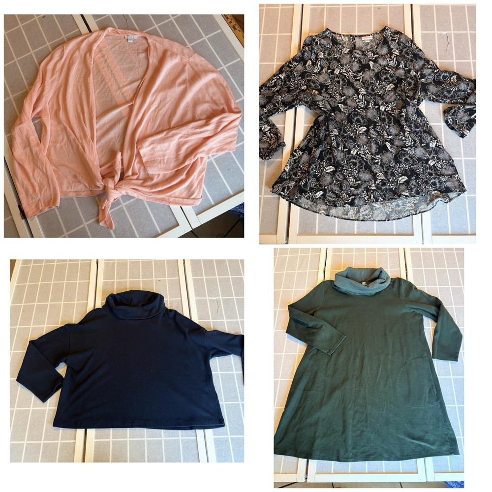 Lot of 4 J Jill Tops XL Natural Blends Lagenlook Flowery Layers Understated BoHo